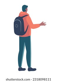 man walking with backpack, isolated vector icon isolated