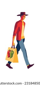 Hombre caminando con la bolsa de Chilis