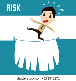 Man walking and balancing on rope over precipice in mountains. Concept of business, risk taking, challenge, and concentration. Flat modern design style vector illustration concept.