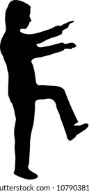 Man walking with both arms up front and one leg forward like climbing upstairs vector illustration	