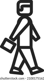 Hombre caminando con el icono de la cartera de documentos. Símbolo de ir a trabajar