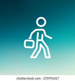 Man walking with briefcase icon thin line for web and mobile, modern minimalistic flat design. Vector white icon on gradient mesh background.