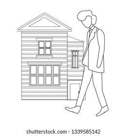 man walking building
