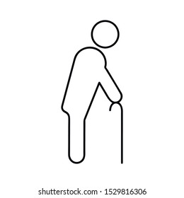 Man walking with cane line icon for web, mobile and infographics. Vector black icon isolated on white background.