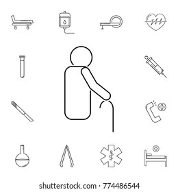 Man walking with cane line icon. Set of medicine tools icons. Web Icons Premium quality graphic design. Signs, outline symbols collection, simple icons for websites, web design on white background