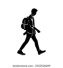 man is walking carrying a backpack silhouette 