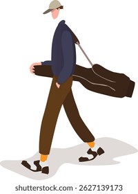 a man walking carrying golf bag