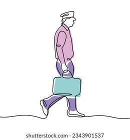 Man walking with case. Man in pilot uniform.