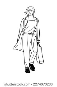 man walking casual style street wear man hand drawn art illustration