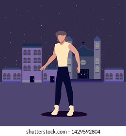 man walking in the city street