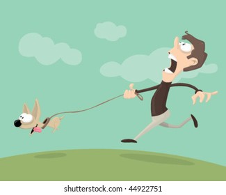 Man walking a dog.