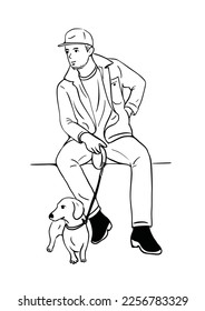 Man Walking Dog casual style man wearing street art hand drawn illustration