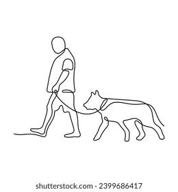 Man walking with a dog continuous line vector illustration