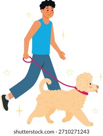 Hombre caminando perro plana ilustración