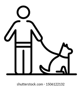 Man walking dog icon. Outline man walking dog vector icon for web design isolated on white background