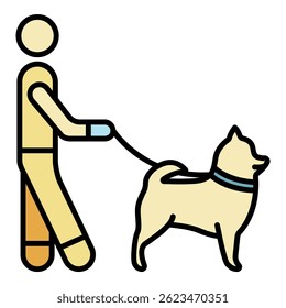 Man walking dog icon. Outline man walking dog vector icon color flat isolated