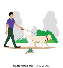 a man walking with dog illustration