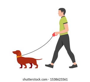 Man walking the dog. isolated on white background