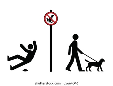 Man walking dog and no dog fouling sign