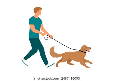Man Walking Dog on Leash