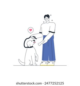 Man Walking with Dog Outline Illustration
