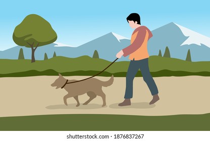 Man Walking Dog At Park 