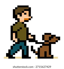 Hombre caminando Perro Pixel escena
