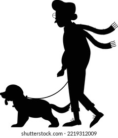 A man walking a dog sihouette vector art and illustration