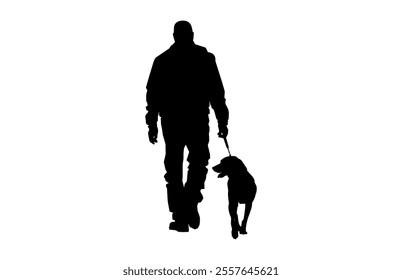 man walking with a dog Silhouette on a white background