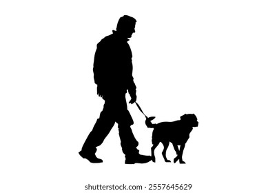 man walking with a dog Silhouette on a white background