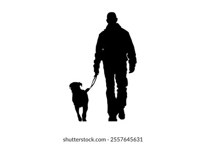 man walking with a dog Silhouette on a white background