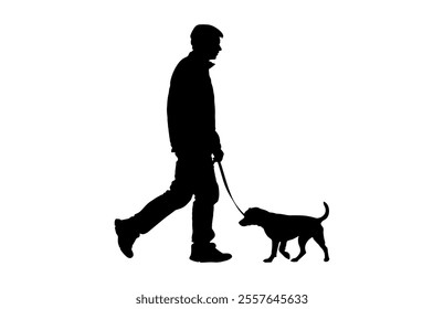 man walking with a dog Silhouette on a white background