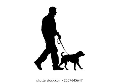 man walking with a dog Silhouette on a white background