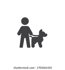 Man Walking With A Dog Vector Icon. Filled Flat Sign For Mobile Concept And Web Design. Pet Walking Glyph Icon. Symbol, Logo Illustration. Vector Graphics