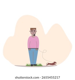 man walking with dog vector illustration on white background.