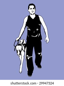 Man Walking Dog - Vector Illustration