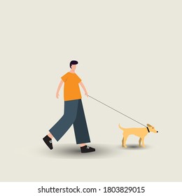 Man walking with dog vector illustration,Happy man walking with dog vector illustration.