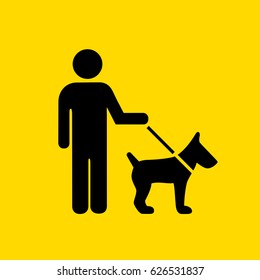 Man walking with dog vector sign on yellow background