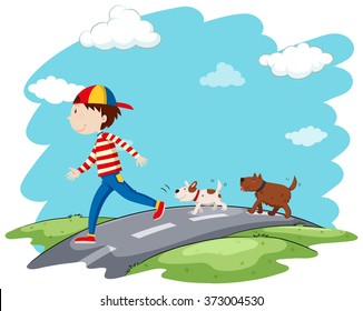 Man Walking Dogs On Street Illustration Stock Vector (Royalty Free ...