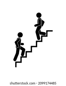 Man Walking Up And Down Stairs, Stick Figure People Icon, Up And Down Movement, Human Silhouette Pictogram