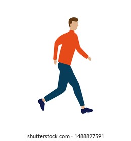 The man is walking. Flat cartoon character isolated on white background