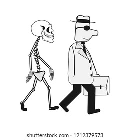 Man walking forward and his skeleton behind