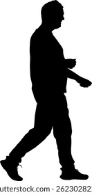 Man walking forward isolated silhouette front view.