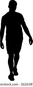 Man walking forward isolated silhouette front view.