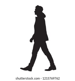 Man walking forward, isolated vector silhouette, side view