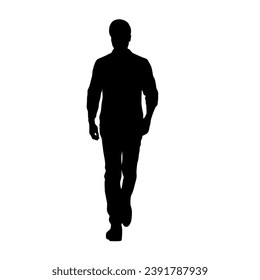 Man walking forward, isolated vector silhouette, front view