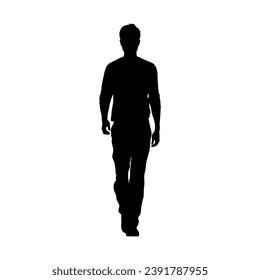 Man walking forward, isolated vector silhouette, front view