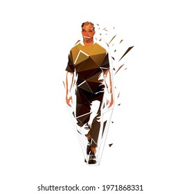 Man walking forward, low polygonal vector illustration from triangles. Front view, abstract geometric isolated vector drawing