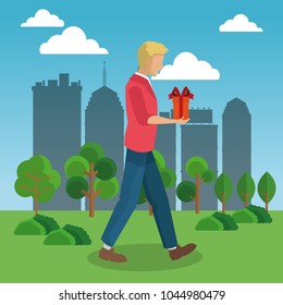 Man walking with gift box
