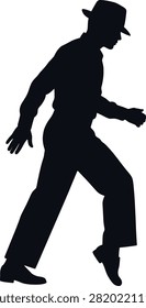 Man walking, hat wearer, confident stride, vintage style, retro fashion.